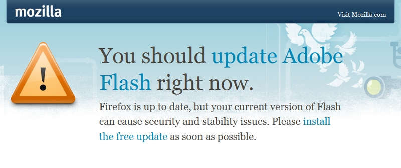 Flash Playerの旧バージョン利用者に表示する警告画面