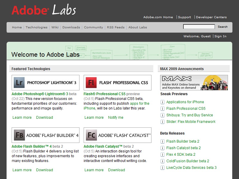 Adobeの実験サイト「Adobe Labs」