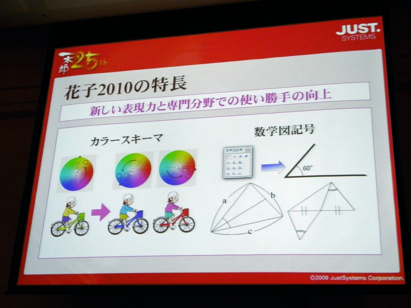 「花子2010」では色調の統一機能や数学図記号を追加