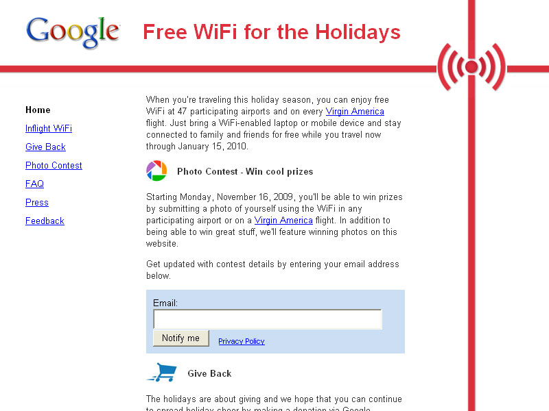 「<A href="http://www.freeholidaywifi.com/"><STRONG>Free WiFi for the Holidays</STRONG></A>」ではサービスを提供する空港を確認できる